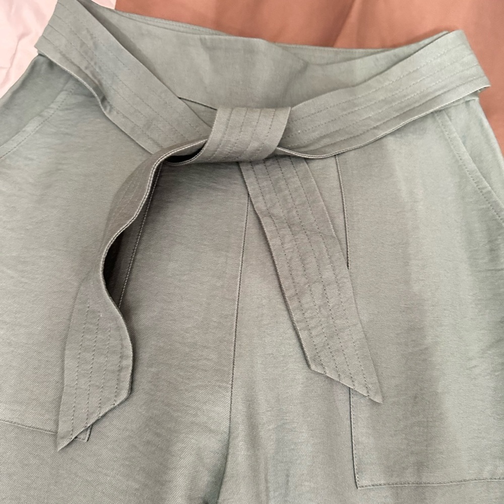 Leith Green Trousers with Wide Waistband and Tie Belt